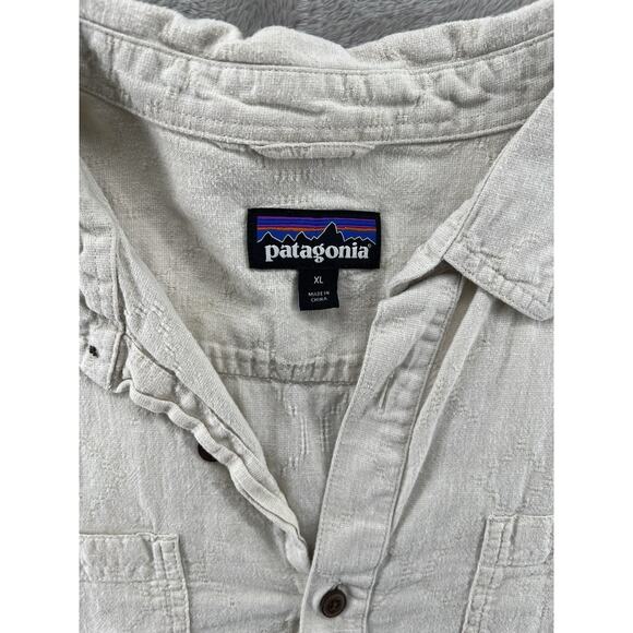 Patagonia XL Short Sleeve Button Up Beige Hemp Organic Cotton Workwear - Picture 2 of 6